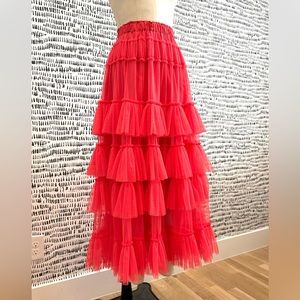 Anthropologie Nikasha Hot Pink Tulle Maxi Skirt Size XS